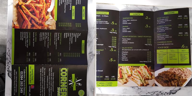 Corner shak Menu