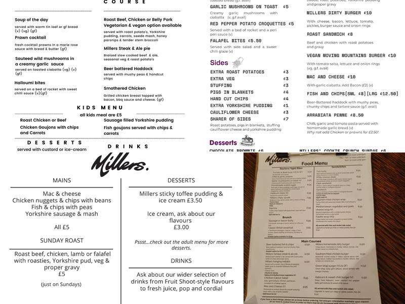 The Millers Bar Menu