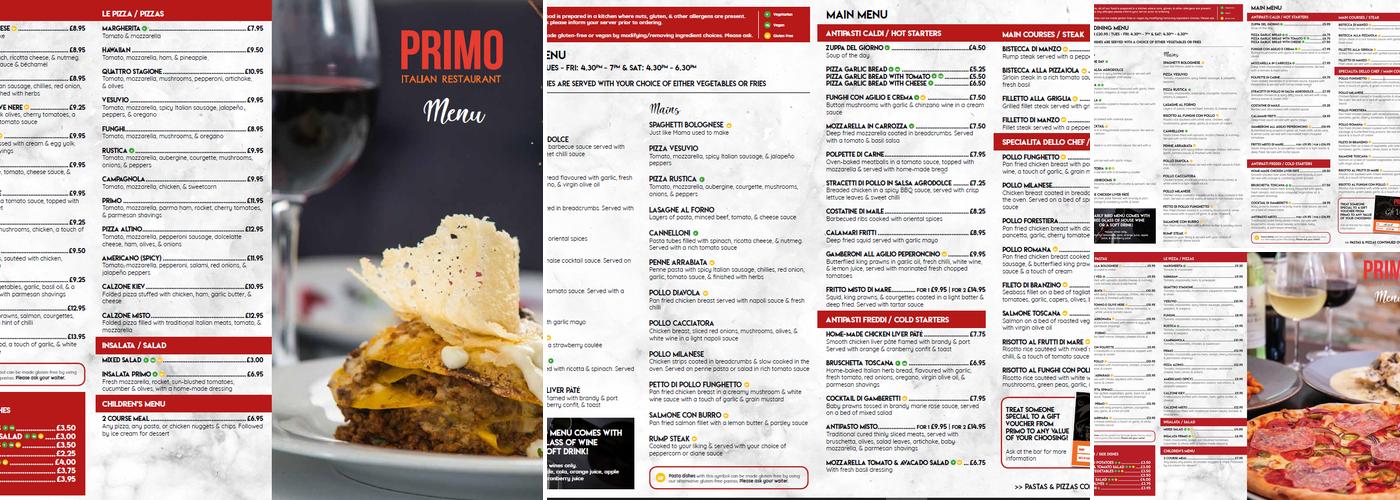 Primo Huddersfield Menu