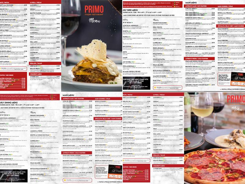 Primo Huddersfield Menu