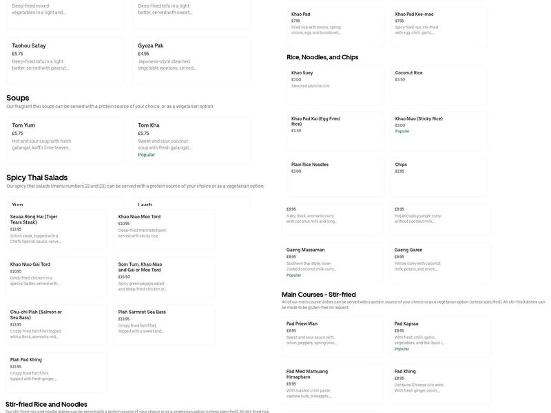 Thai Sawaddee Menu