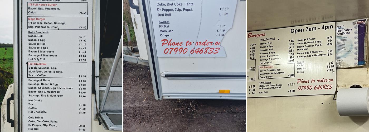 Josef's Burger Van Menu