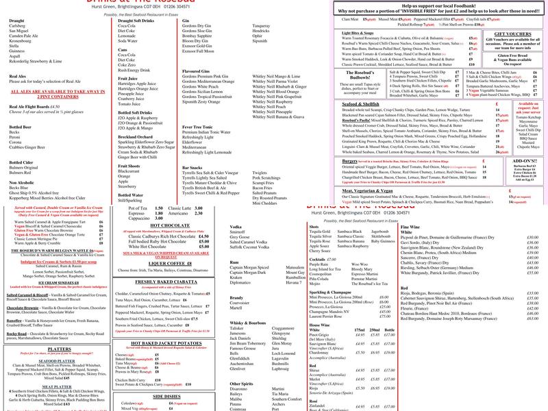 The Rosebud Pub & Seafood Restaurant Menu