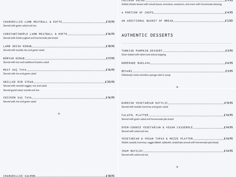 Constantinople Restaurant Menu