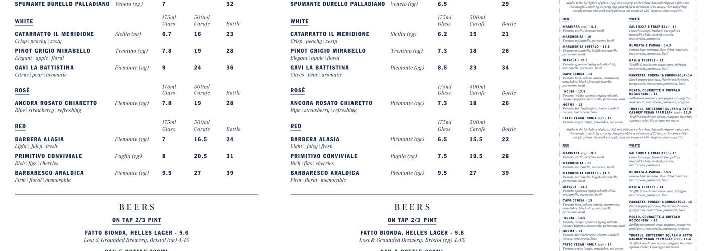 Fatto a Mano North Laine Menu