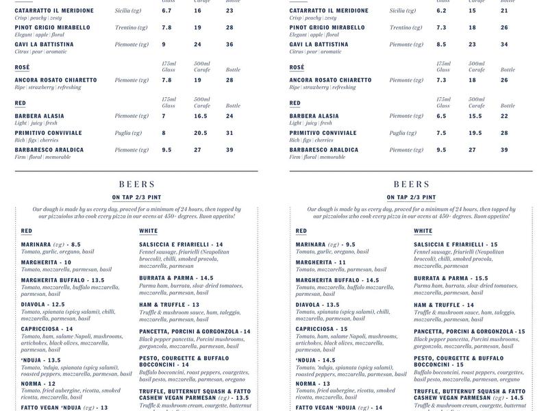 Fatto a Mano North Laine Menu