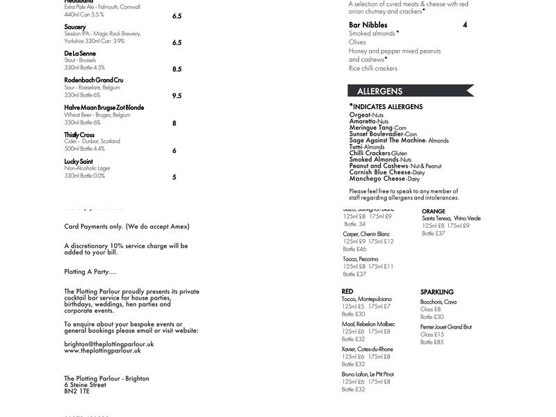 The Plotting Parlour Menu