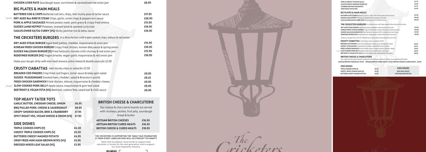 The Cricketers Menu