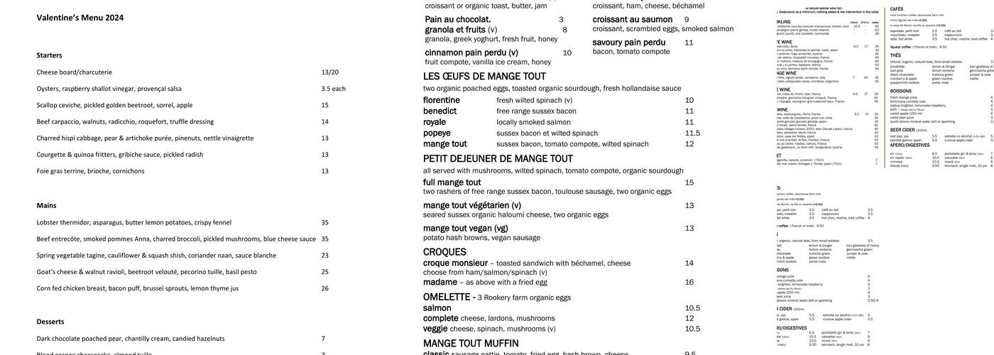 Mange Tout Menu