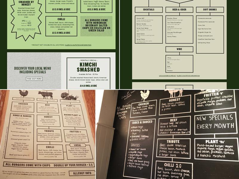 Honest Burgers Brighton Menu