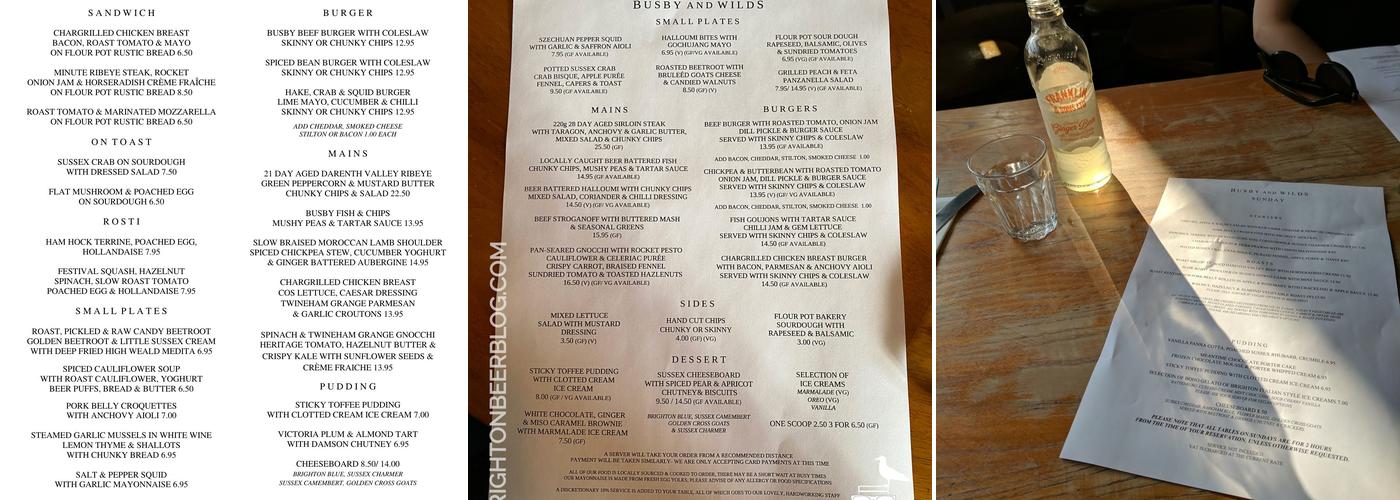 Busby and Wilds Menu