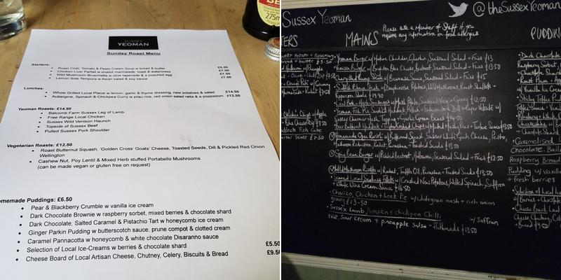 The Sussex Yeoman Brighton Menu