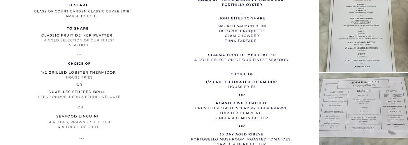 Riddle & Finns The Beach Menu