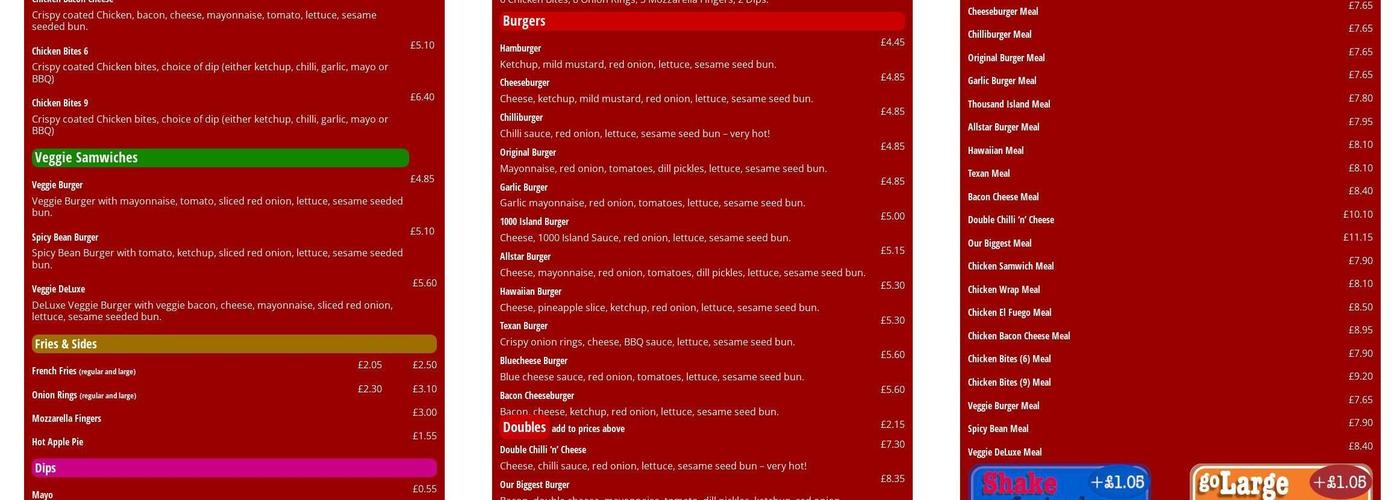 Uncle Sams Montpelier Road Brighton Menu