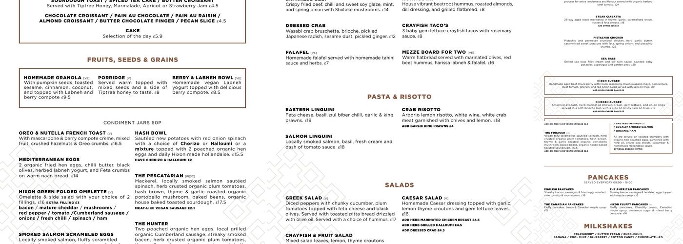 Hixon Green Menu