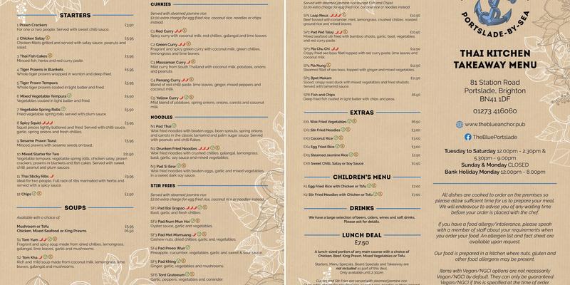 The Blue Anchor Portslade Menu