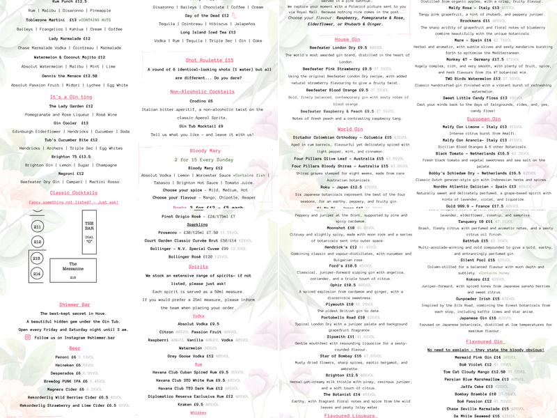 The Gin Tub Menu