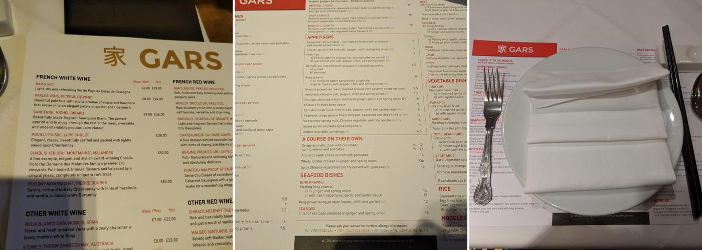 Gars Menu