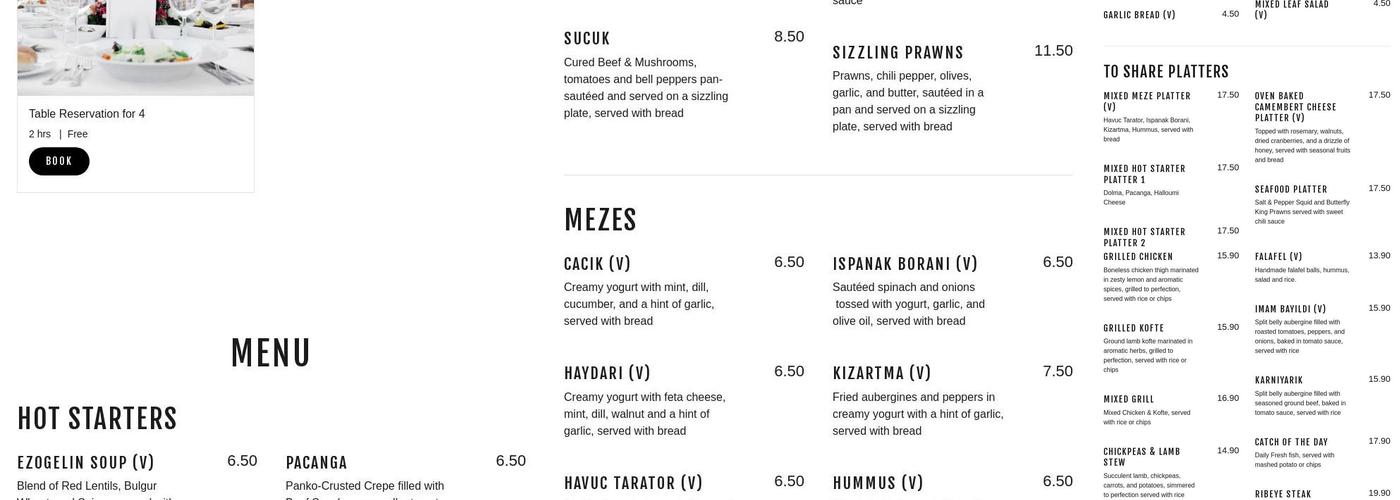 Yelken Mediterranean Kitchen Menu