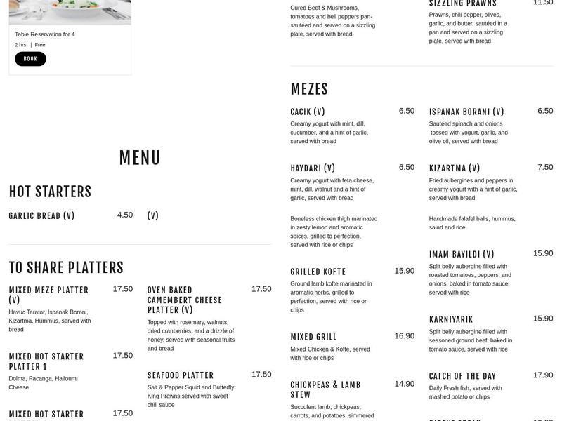 Yelken Mediterranean Kitchen Menu