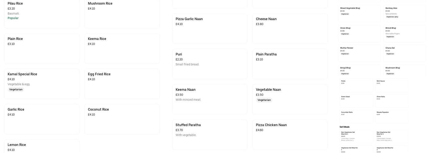 Kamal Indian Brighton Menu