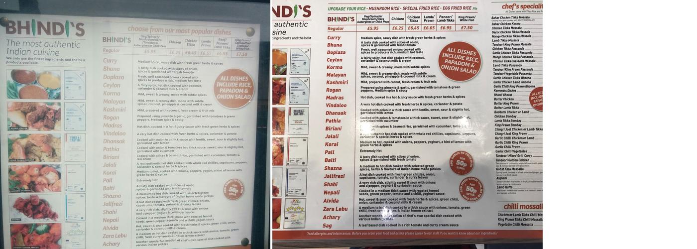 Bhindis Menu