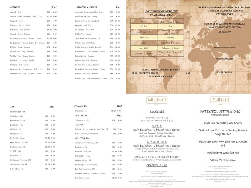 L'Atelier Du Vin Wine and Cocktail Bar Menu
