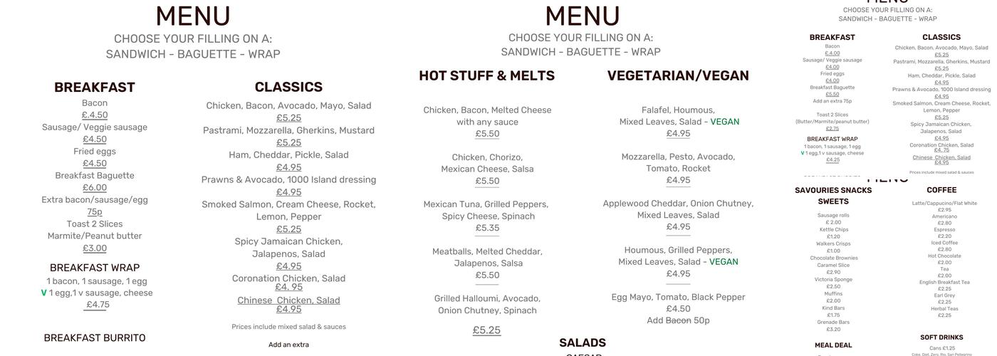 Sandwich Masters Menu