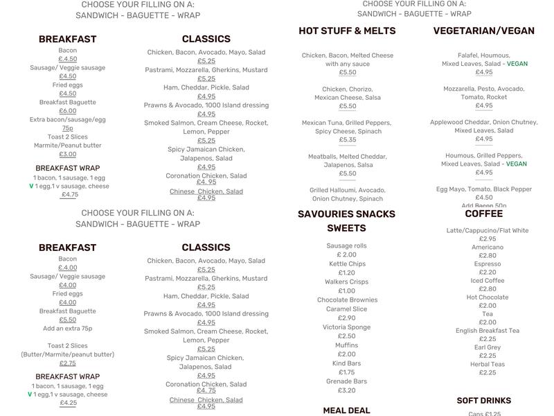 Sandwich Masters Menu