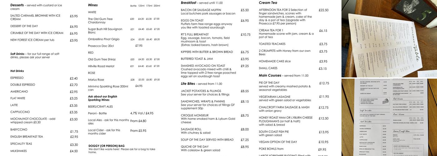 Rifleman's Table Menu