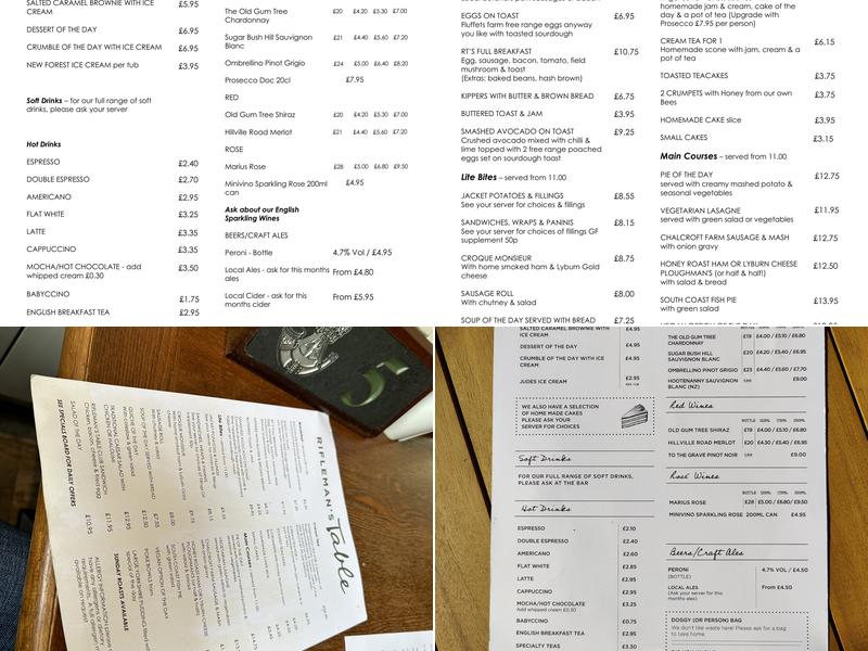 Rifleman's Table Menu