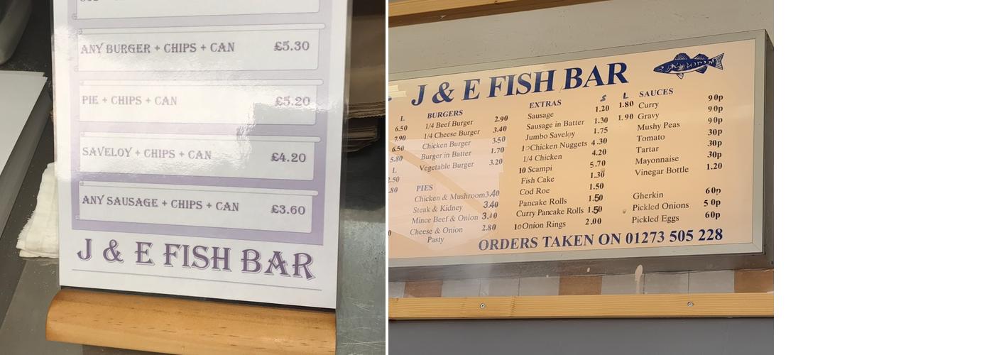 J & E Fishbar Menu