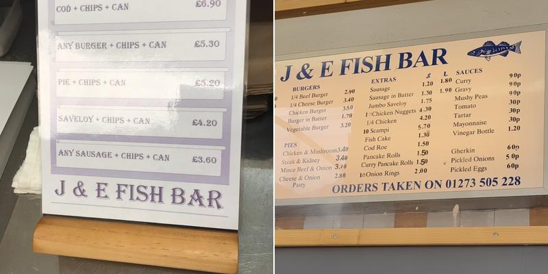 J & E Fishbar Menu