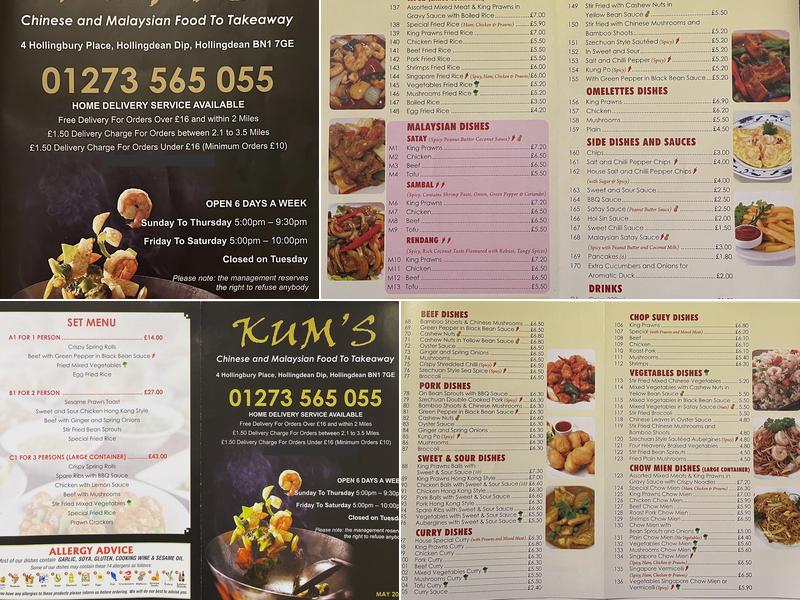 Kums Chinese Take Away Menu