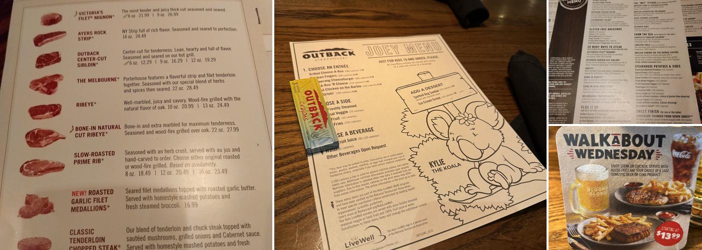 Outback Steakhouse Menu