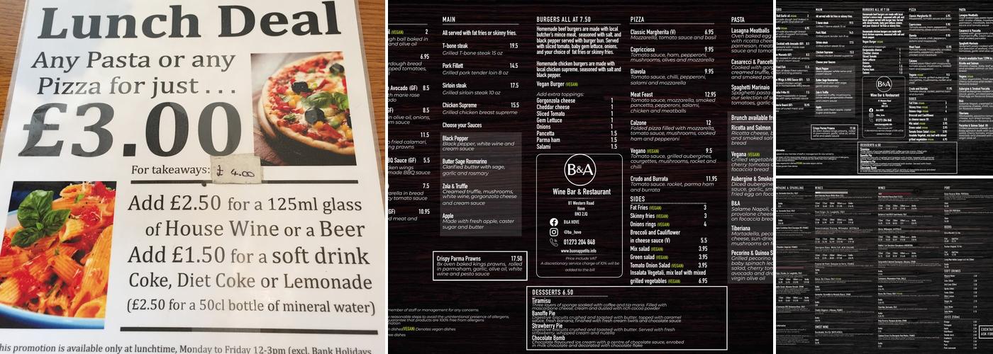 B&A Buon Appetito Italian Wine bar Restaurant Menu