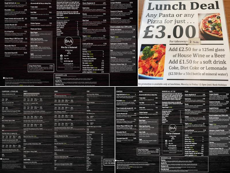 B&A Buon Appetito Italian Wine bar Restaurant Menu