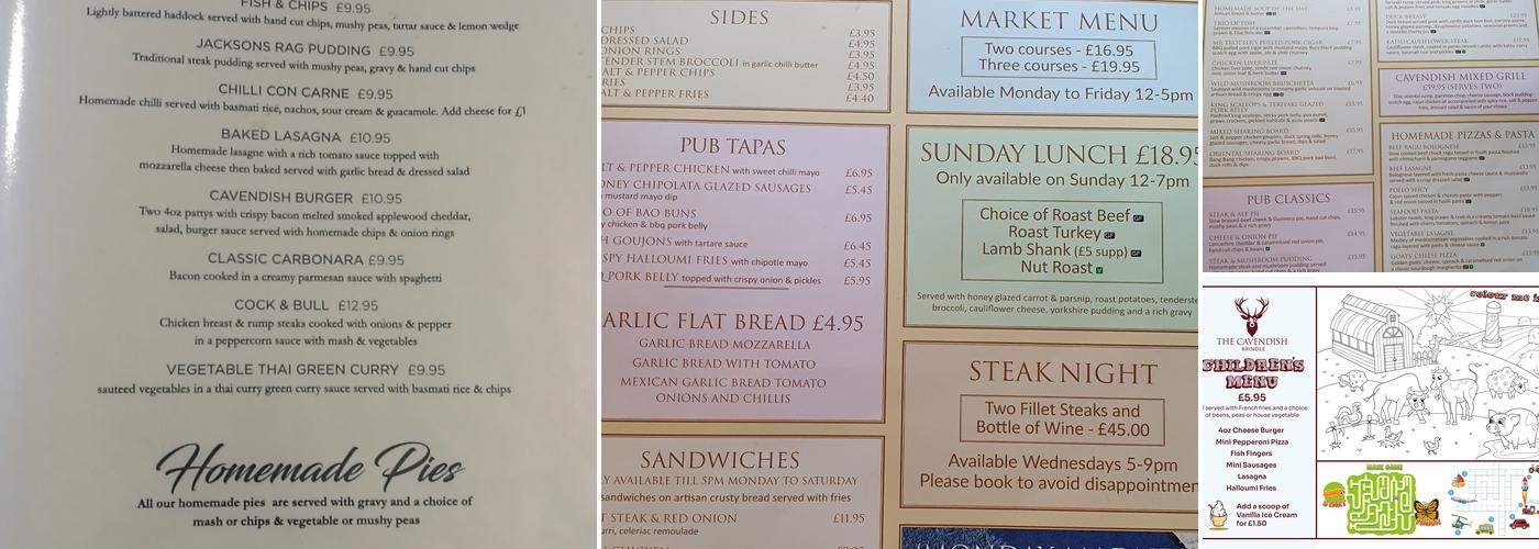 The Cavendish Arms Menu