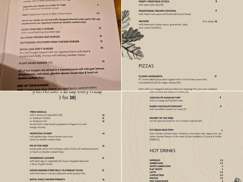 Royal Oak Menu