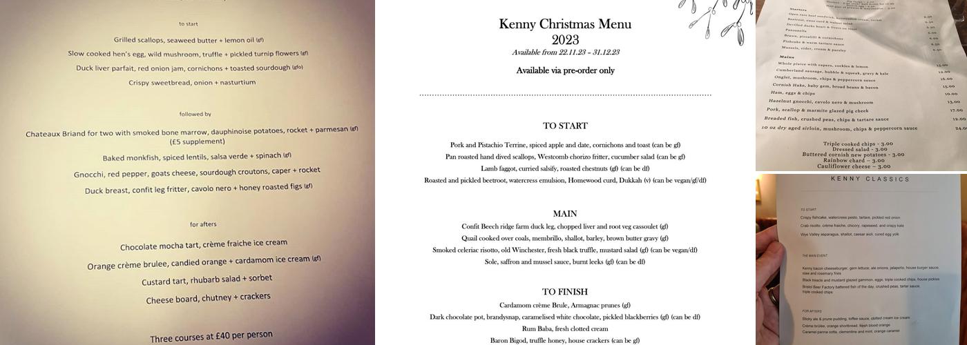 The Kensington Arms Menu