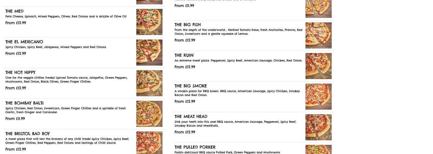 The Red Pizza Company Menu