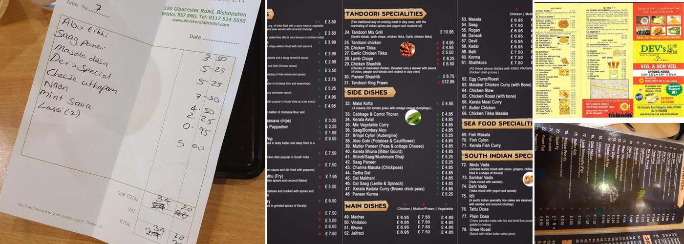 Dev's Kerala Restaurant Menu
