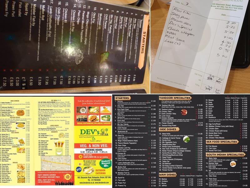 Dev's Kerala Restaurant Menu