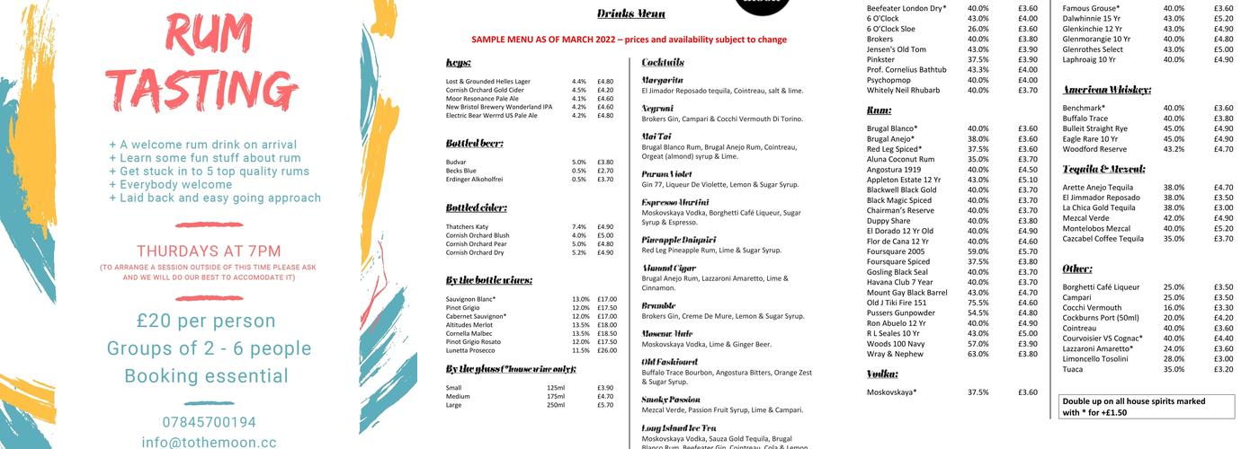 To The Moon Menu