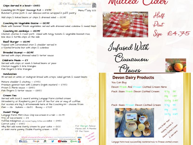 The Old Coaching Inn Brixham Menu