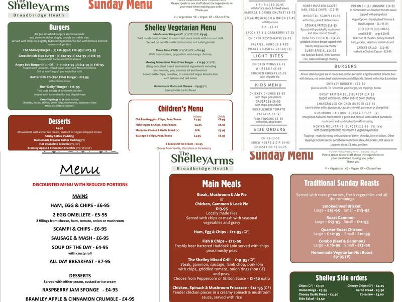The Shelley Arms Menu