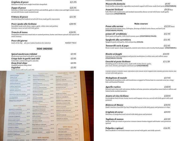 The Little Sicilian Menu