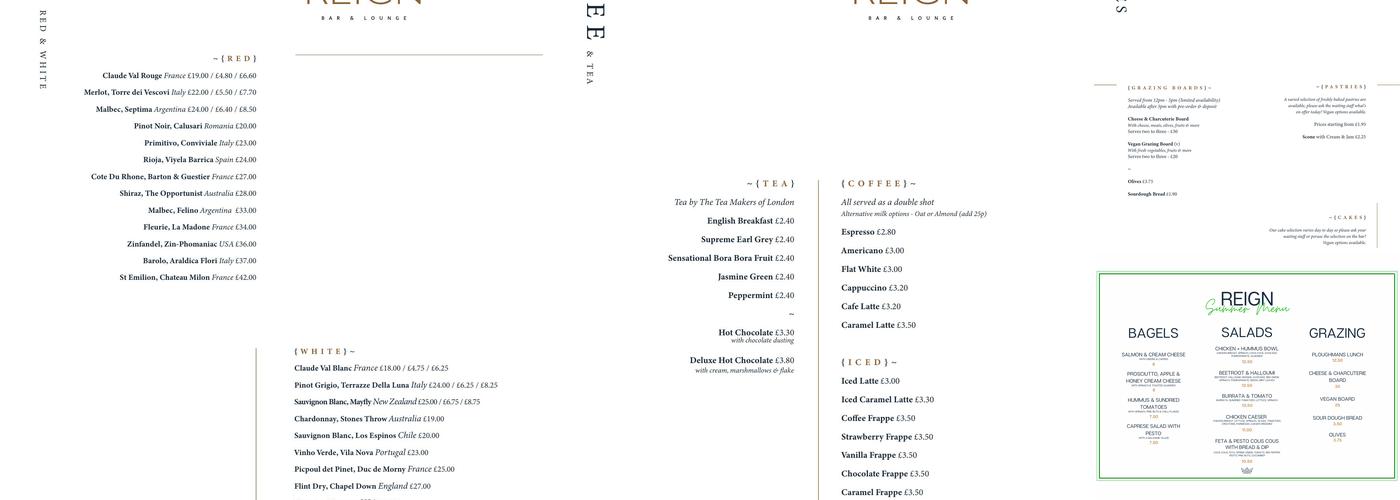 Reign Bar and Lounge Menu