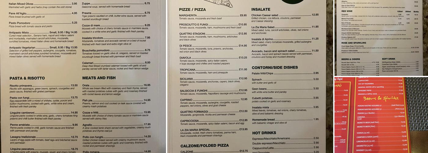 La Zia Maria Pizzeria Menu