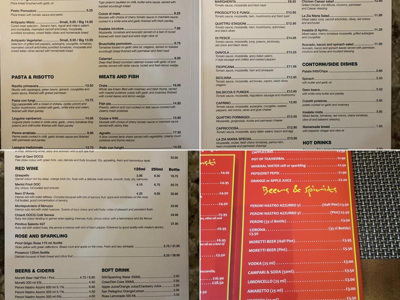 La Zia Maria Pizzeria Menu